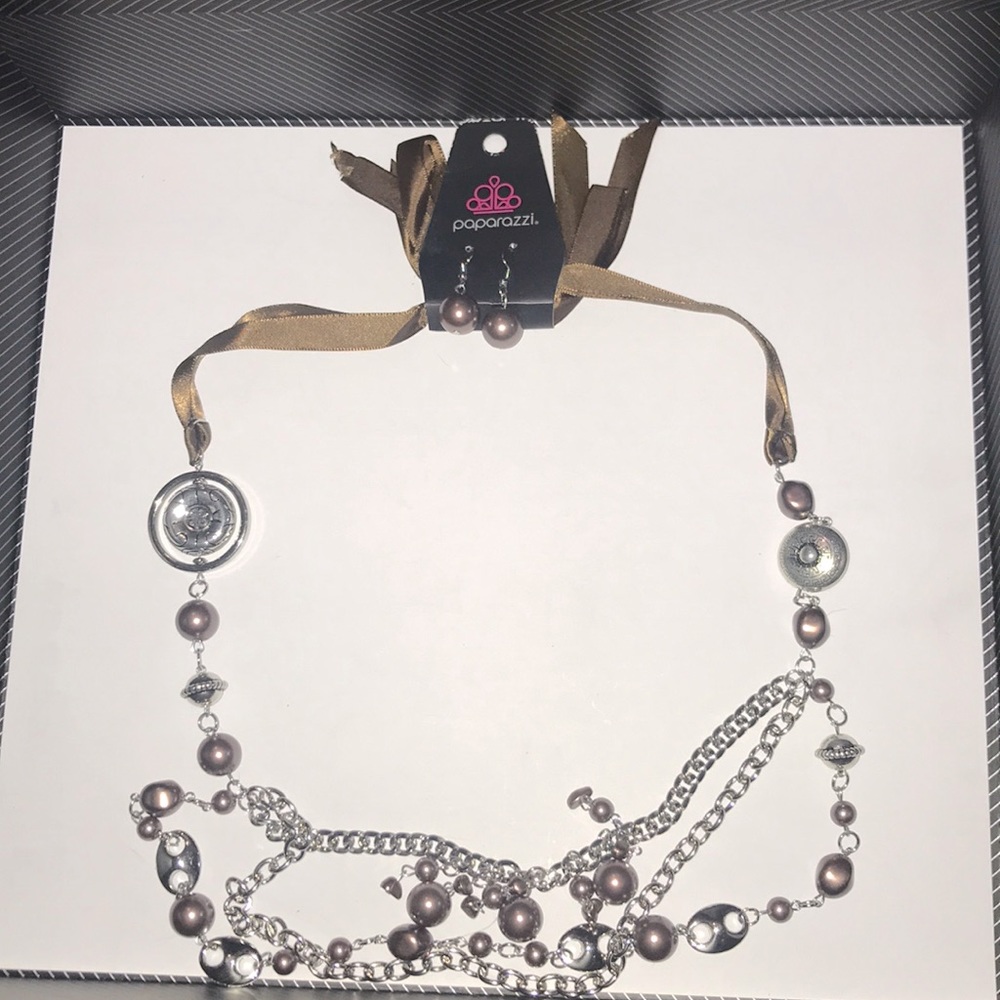 Brown paparazzi Aztec style necklace earring set